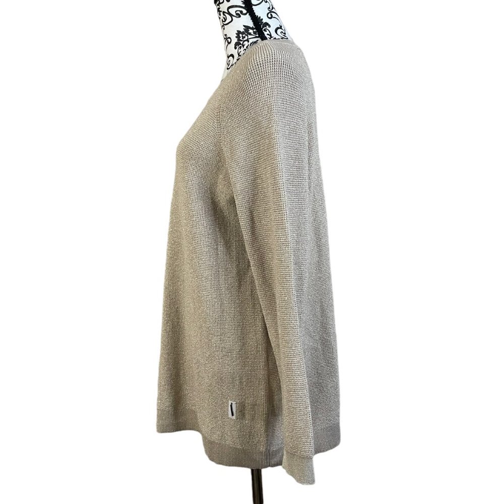Liz Claiborne | Womens Oatmeal Metallic Knit Long Sleeve Boat Neck Sweater Large - Picture 3 of 7